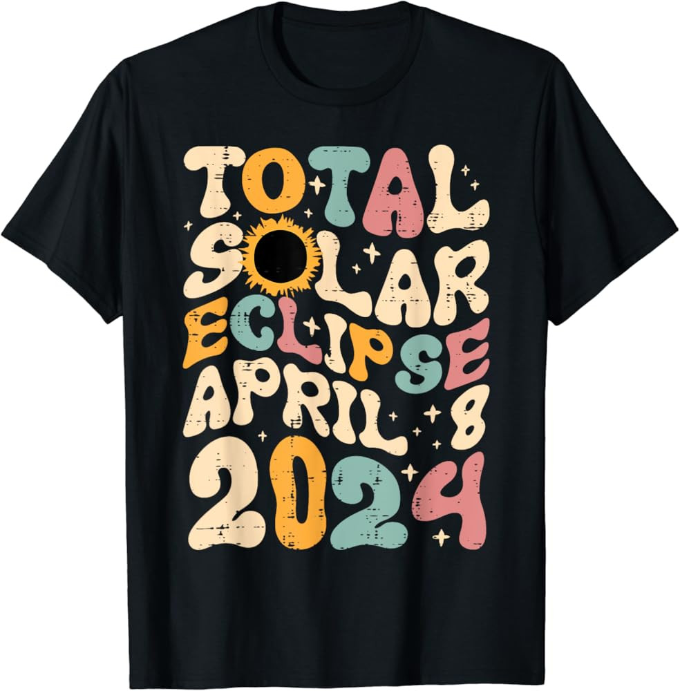 Total Solar Eclipse April 8 2024 Retro Groovy Women Kids Men T-Shirt | Amazon (US)