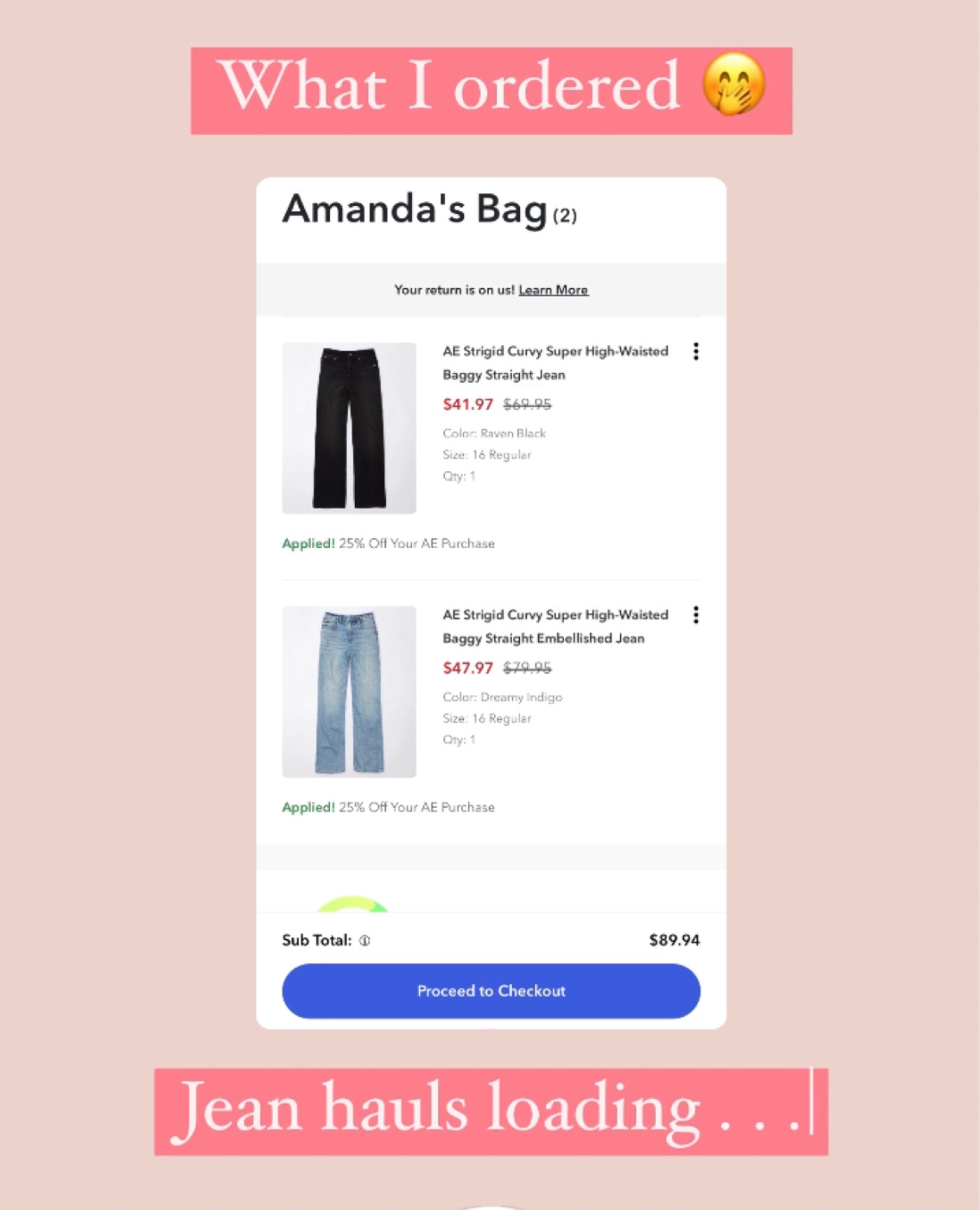 What I ordered from American Eagle during the LTK sale! 

#jeans #denim #curvyjeans #size14 #size16

#LTKsalealert #LTKfindsunder50 #LTKSale