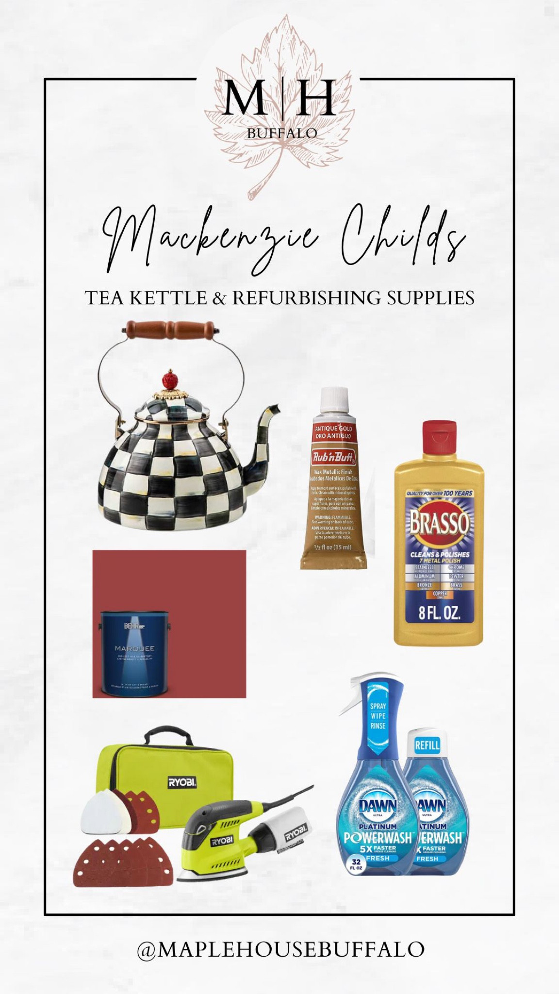 All of the supplies I used to refurbish my thrifted Mackenzie Childs tea pot | antique restoration | cleaning supplies | Brass | Brasso | Dawn Powerwash | Behr paint | Ryobi electric sander | antique gold rub ‘n buff

#LTKFind #LTKstyletip #LTKhome