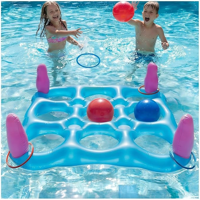 2 in 1 Pool Toys Games Set Inflatable Pool Float with 10 Balls & 8 Rings Tic-Tac-Toe Pool Games f... | Amazon (US)