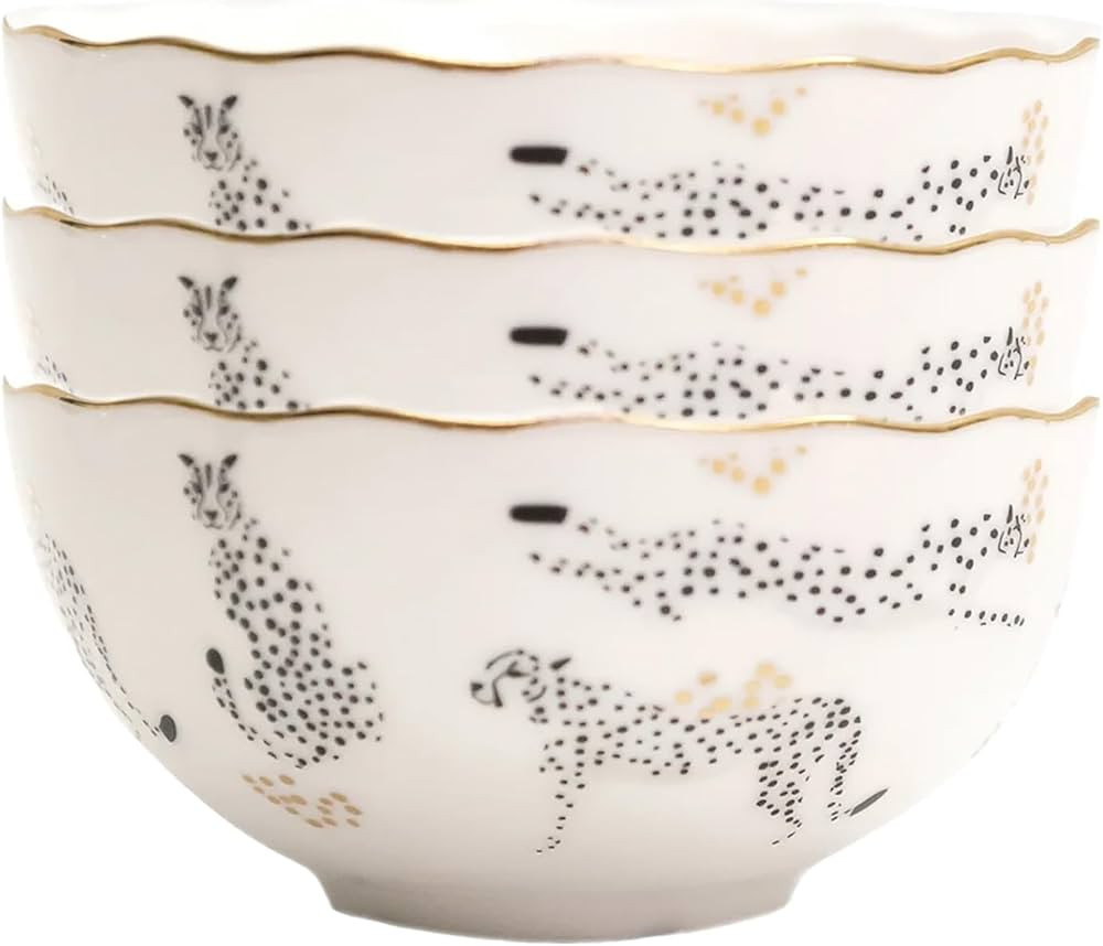 Mary Square Goldfoil Cheetah Animal Print 4.25 x 2.5 Ceramic Stoneware, Scalloped Rim, Kitchen, S... | Amazon (US)