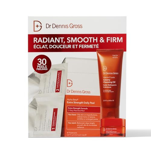 Dr Dennis Gross Extra Strength Radiant, Smooth & Firm Skincare Kit - Dermatologist Developed - Full-Size Alpha Beta Peel, Travel-Size Vitamin C Lactic Dewy Deep Cream & Creamy Cleanser - $130 Value | Amazon (US)