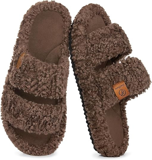 EverFoams Womens Fuzzy Open-toe Slippers Soft Comfy Memory Foam Indoor House Shoes | Amazon (US)