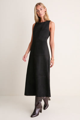Black Suede Whipstitch Manon Dress | Tuckernuck (US)