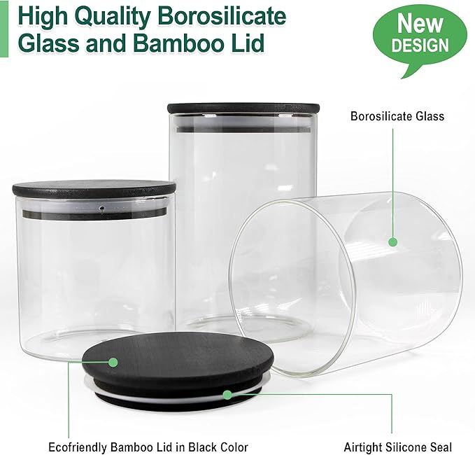 Urban Green Glass Jars with Black Lids, Glass Food Storage Containers with black lids, Glass Jars... | Amazon (US)