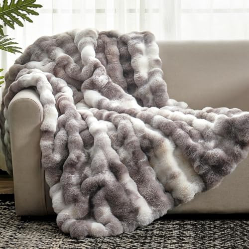 Cozy Bliss Faux Fur Throw Blanket for Couch, Fuzzy Soft Plush Thick Bubble Blanket for Sofa Bedroom Living Room, 50 * 60 Inches Tie-dye Taupe | Amazon (US)