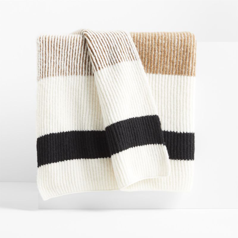 Albers Knit Striped 70"x55" Tan Throw Blanket + Reviews | Crate & Barrel | Crate & Barrel