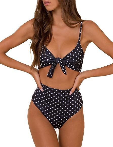 Womens High Waisted Bikini Set Tie Knot High Rise Two Piece Swimsuits Bathing Suits | Amazon (US)