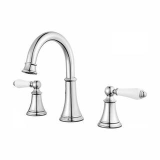 Pfister Courant 8 in. Widespread 2-Handle Bathroom Faucet in Polished Chrome with White Handles L... | The Home Depot