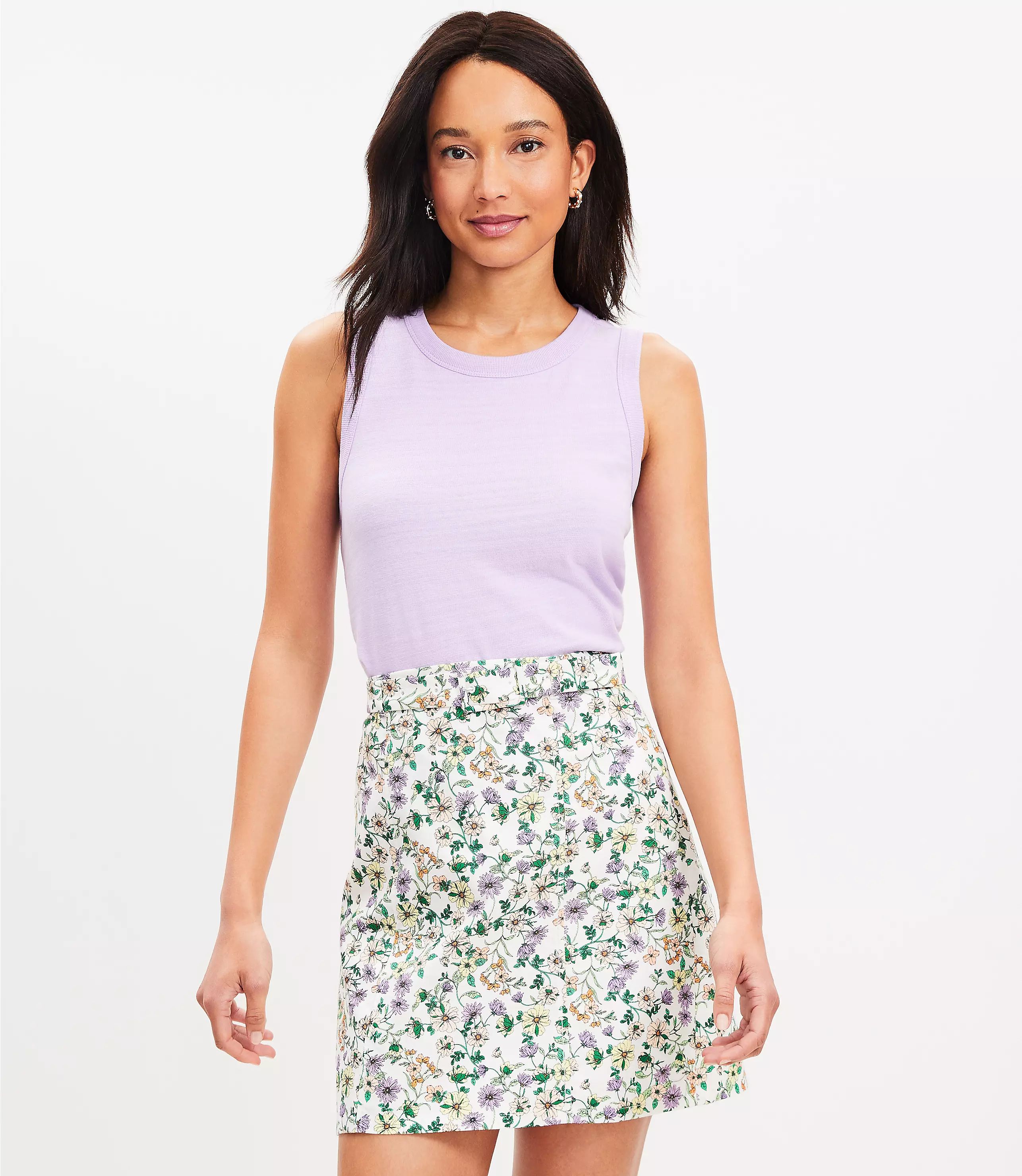 Seamed Belted Cotton Linen Skirt | LOFT
