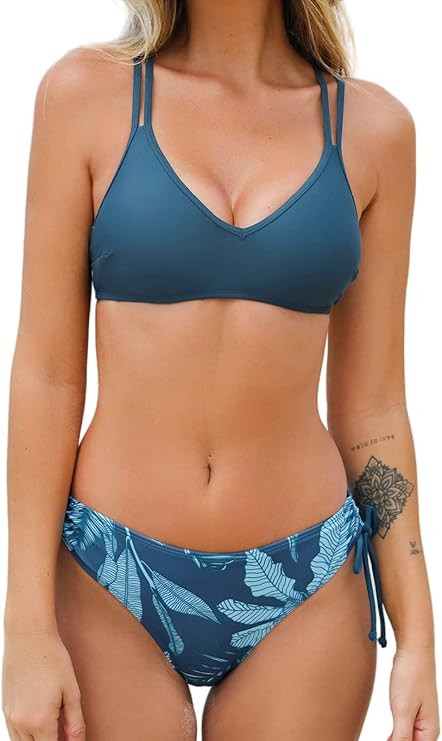 CUPSHE Women Swimsuit Bikini Set Two Piece Bathing Suit Criss Cross Back Strappy Side with Double... | Amazon (US)