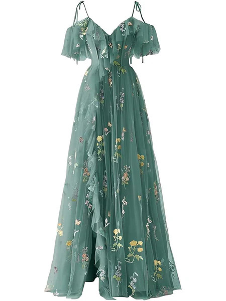 1970s Slip Floral Embroidered Mesh Slit Dress | Retro Stage
