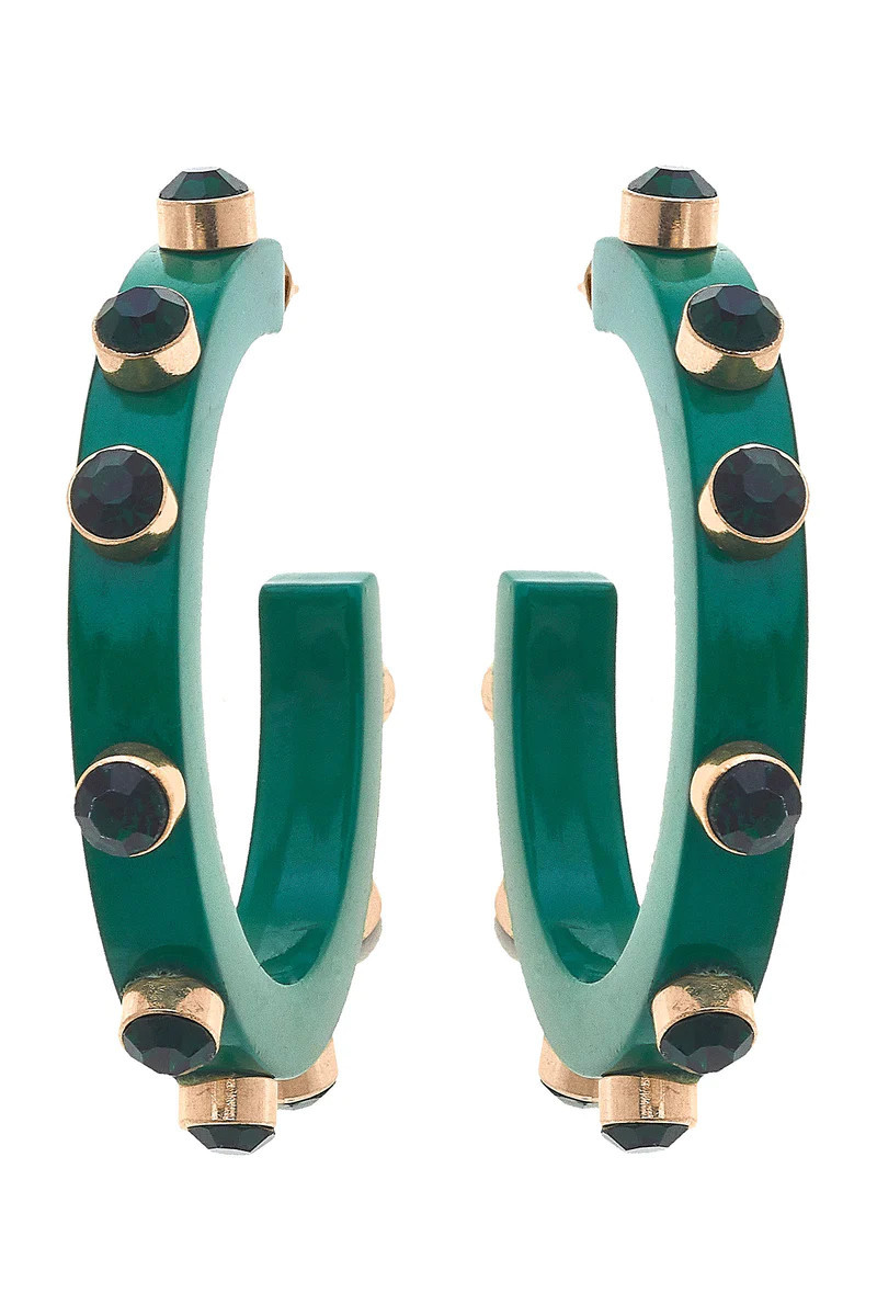Renee Resin and Rhinestone Hoop Earrings in Green | CANVAS