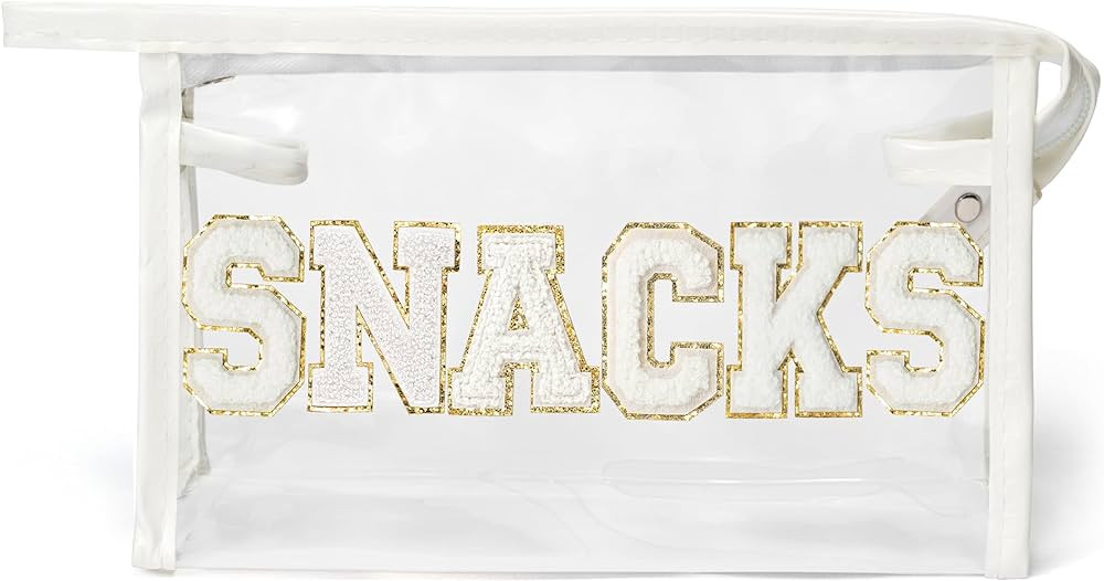 Y1tvei SNACKS Clear Makeup Bag - Preppy Patch White Chenille Varsity Letter Transparent PVC Large... | Amazon (US)