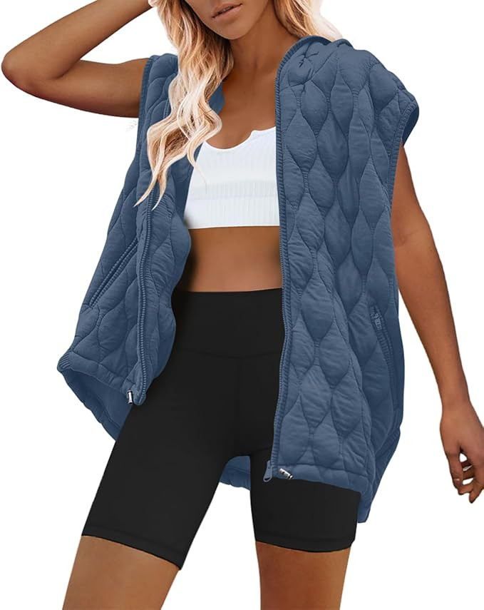 SENSERISE Womens Oversized Puffer Vest Sleeveless Quilted Jacket Zip Up Hooded Puffy Vest Winter ... | Amazon (US)