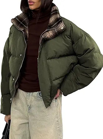 ECOWISH Women's Cropped Puffer Jacket Coat 2025 Winter Warm Stand Collar Short Quilted Jackets Ou... | Amazon (US)