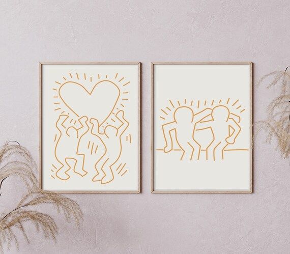 Keith Haring print poster set of two Minimalist art yellow | Etsy | Etsy (US)