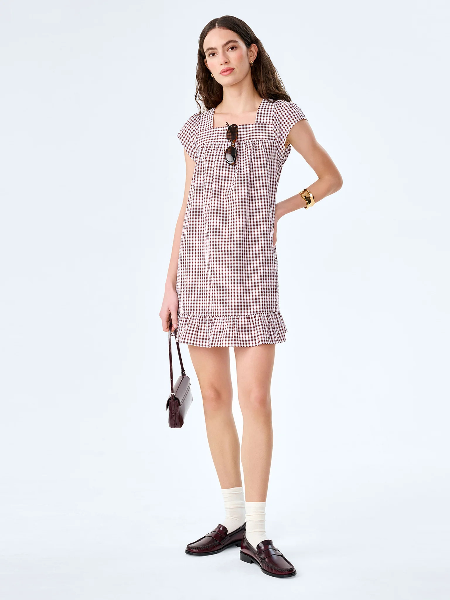 Delphine Dress in Choclate/Cream Gingham | OMNES UK