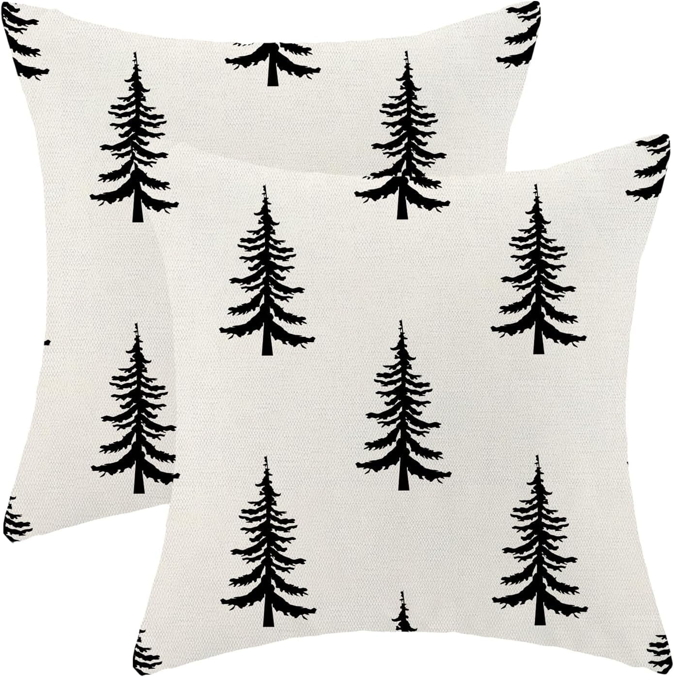 WYZCTTD 18x18 Inch Set of 2 Cream Black Christmas Tree Decor Throw Pillows for Couch Bed Decorati... | Walmart (US)