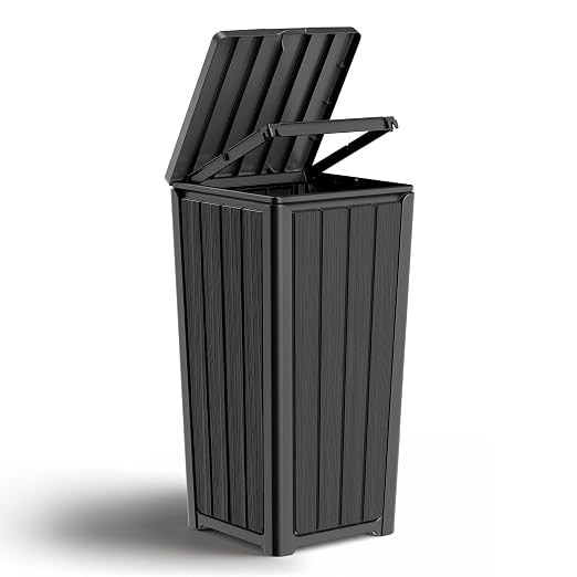 Outdoor Trash Can with Lid, Waterproof Resin Outdoor & Indoor Garbage Can, Large Kitchen Trash Ca... | Amazon (US)