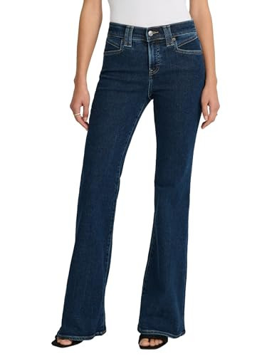 EXPRESS Women’s Hyper Sculpt ’70s Flare Jeans – Mid Rise Stretch Denim, Body-Contouring – Dark Wash | Amazon (US)