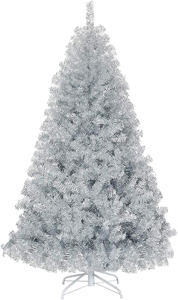 BestComfort 6ft/7.5ft Silver Tinsel Artificial Christmas Tree, Unlit Hinged Spruce Full Tree with... | Amazon (US)