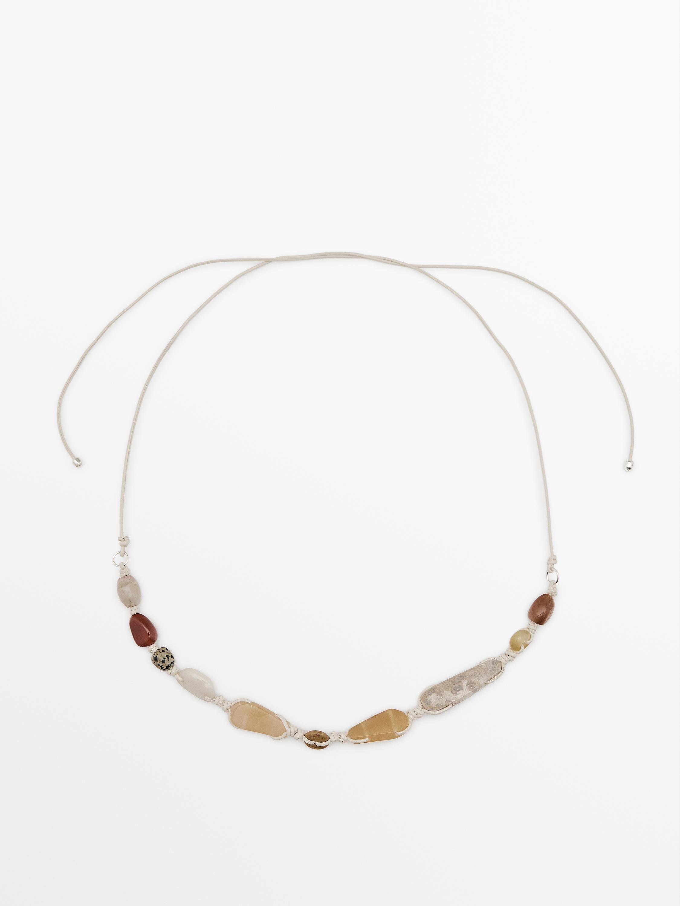 Leather cord belt with stones | Massimo Dutti UK