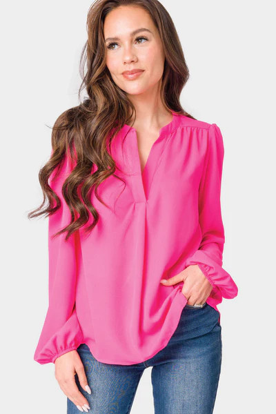 Blouson Sleeve Notch Collar Blouse | Gibson
