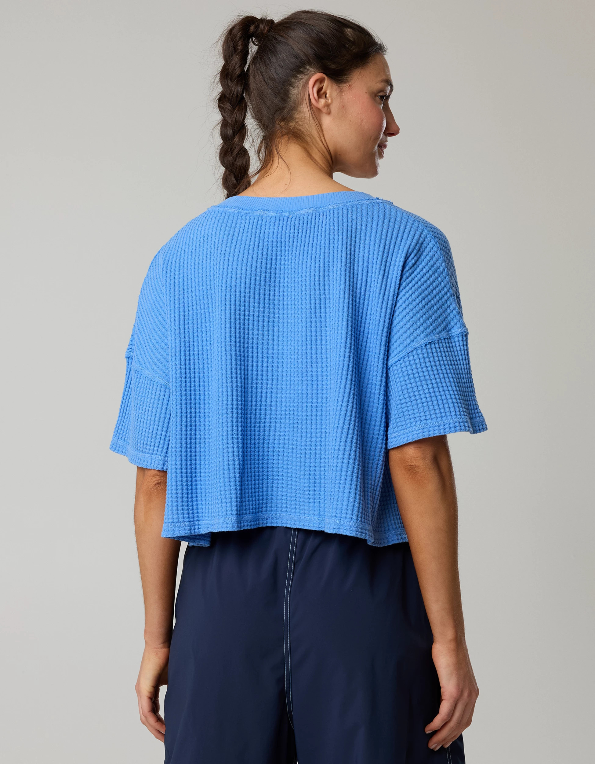 OFFLINE By Aerie Wow! Waffle V Neck Cropped Relaxed Short Sleeve T-Shirt | Aerie