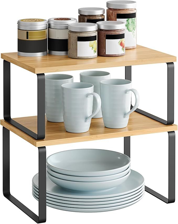 SONGMICS Cabinet Organizer Shelf, Set of 2 Kitchen Counter Shelves, Kitchen Storage, Spice Rack, ... | Amazon (US)