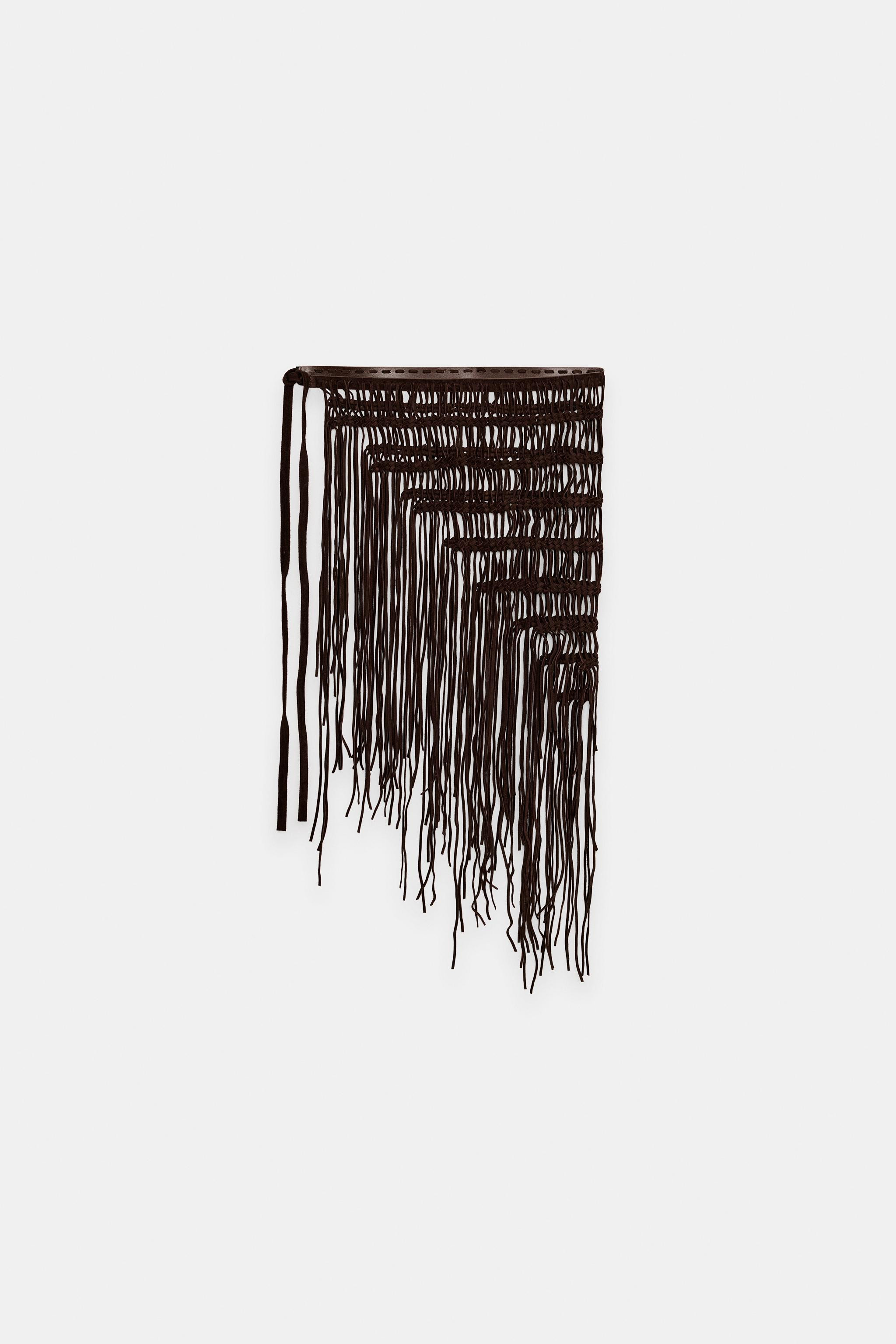 100% LEATHER FRINGED CROCHET BELT | Zara Canada