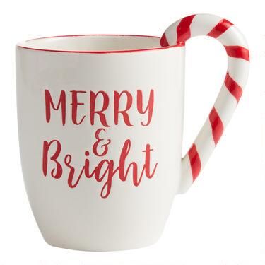 Red And White Merry & Bright Candy Cane Mug | World Market