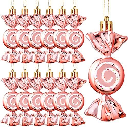 Threan 12 Pieces Christmas Candy Ornaments Hanging Glitter Candy Cane Ornaments Christmas Tree Candy | Amazon (US)