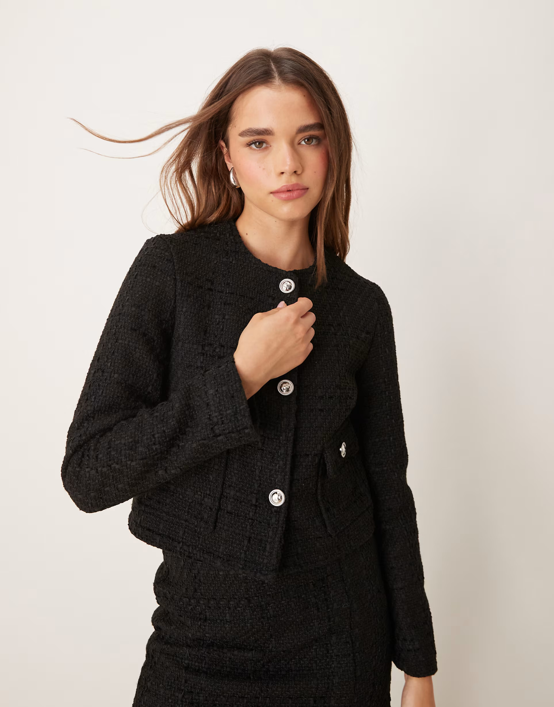New Look boucle cropped jacket co-ord in black | ASOS (Global)
