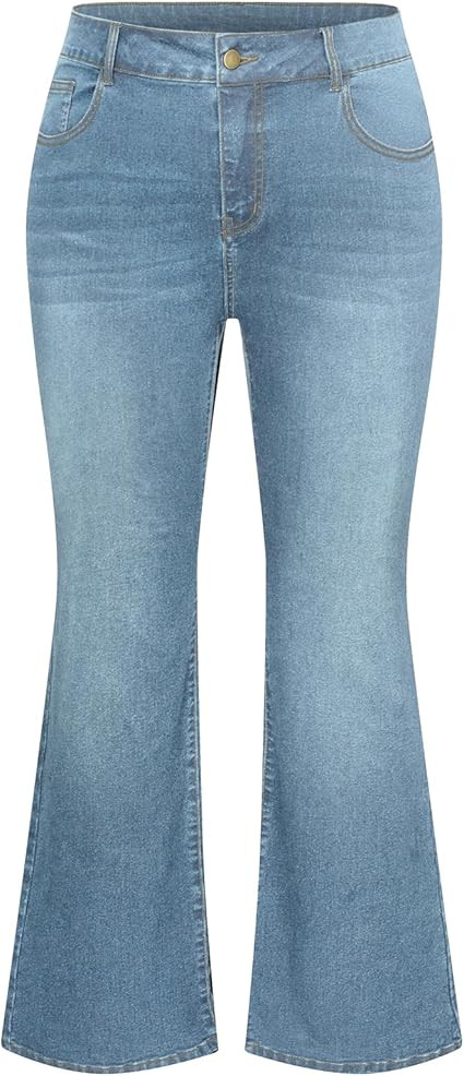 Hanna Nikole Women's Plus Size Wide Flared Jeans High Waisted Stretchy Bell Bottom Denim Jeans wi... | Amazon (US)