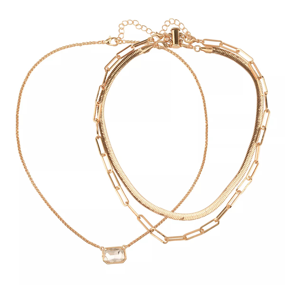 Gold Tone 3 Row Simulated Stone Pendant Necklace | Kohl's