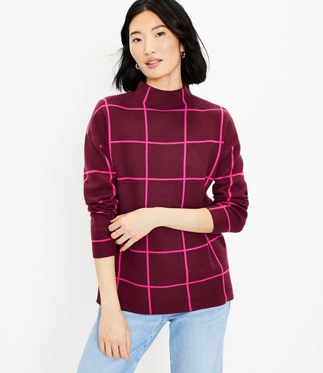 Windowpane Mock Neck Tunic Sweater | LOFT