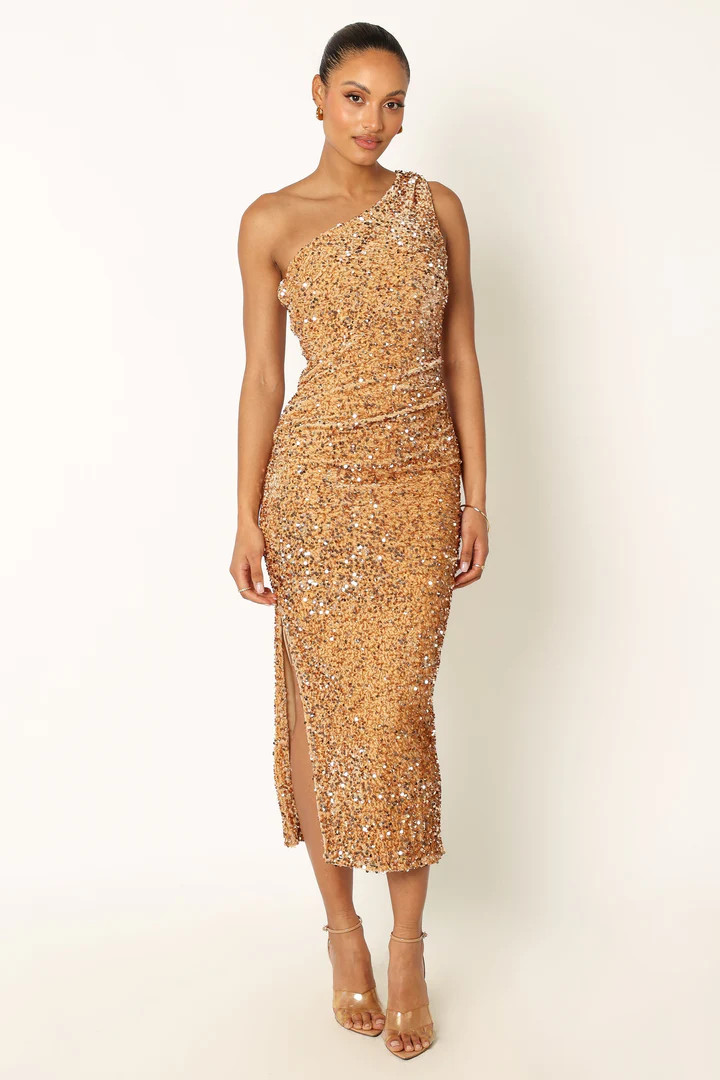 Kiki One Shoulder Midi Dress - Gold | Petal & Pup (US)