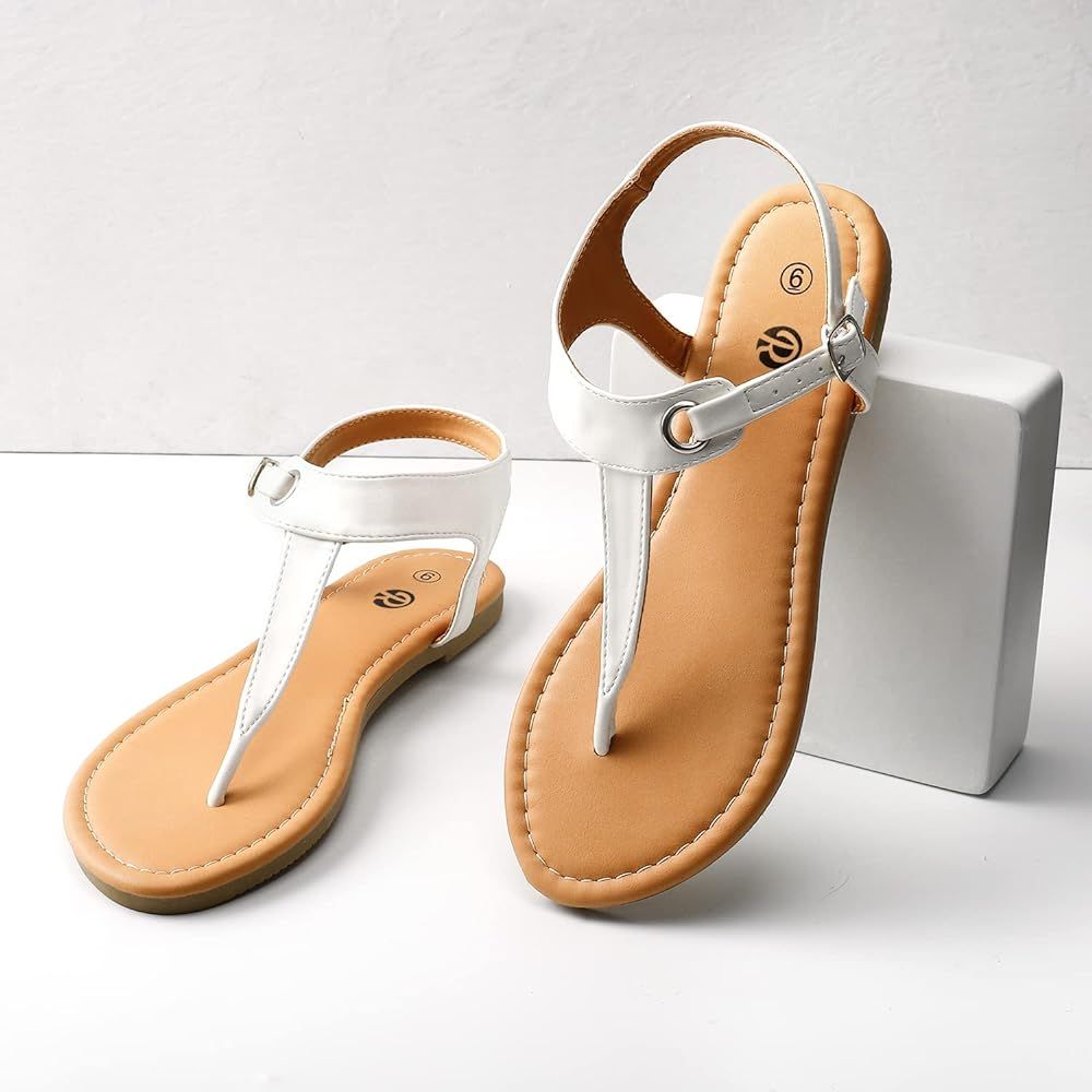 Rekayla Flat Thong Sandals with T-Strap and Adjustable Ankle Buckle for Women | Amazon (US)