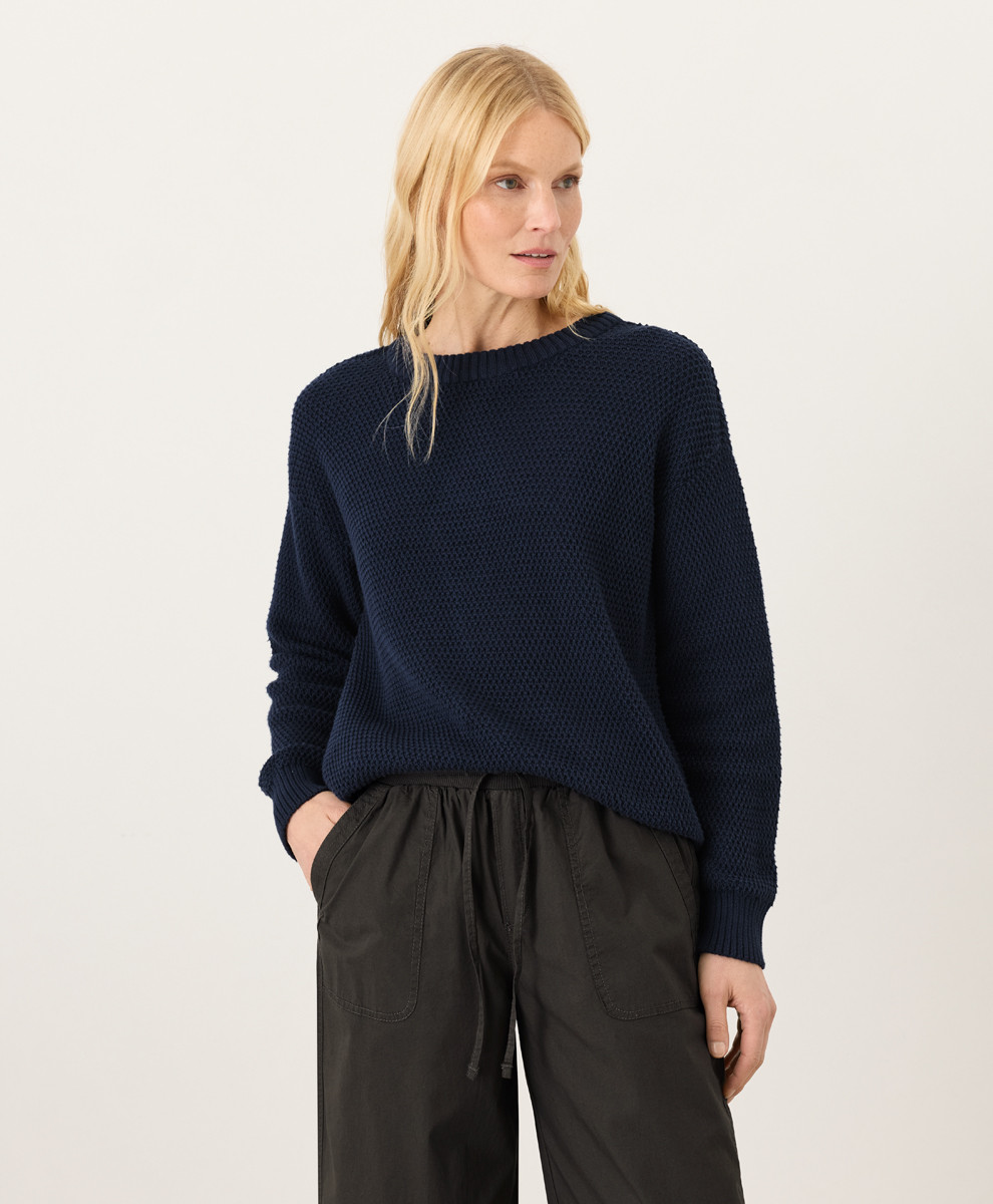 Women's Navy Shoreline Pullover Sweater XS | Pact Apparel