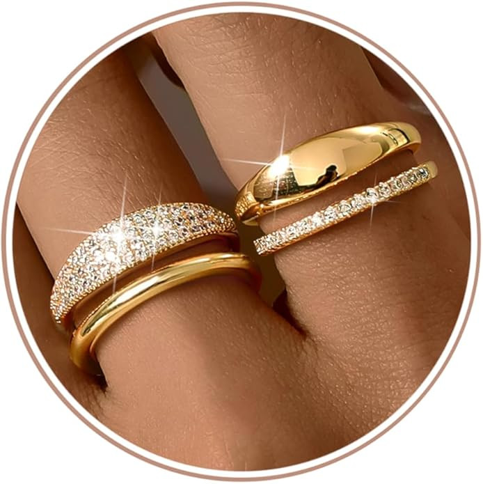 LOLIAS 14K Gold Plated Stackable Rings for Women Non Tarnish - Dainty Cubic Zirconia Wedding Band... | Amazon (US)
