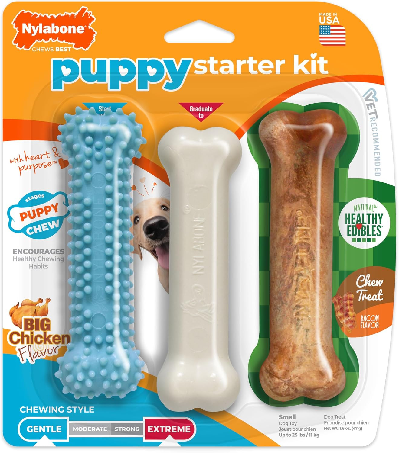 Nylabone New Puppy Starter Kit, Puppy Teething Toys, 3 Pack, Blue | Amazon (US)