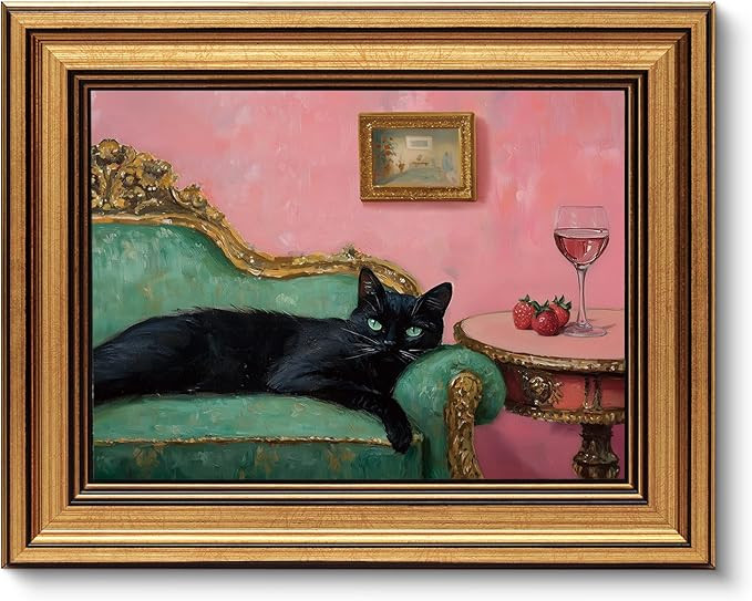 VIYYIEA Vintage Gold Framed Wall Art for Living Room, Black Cat Canvas Prints Home Decor, Oil Pai... | Amazon (US)