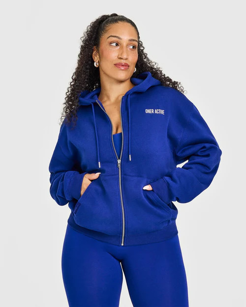 Foundations Zip Through Hoodie With Printed Graphic | Strong Blue | Oner Active (UK / US)