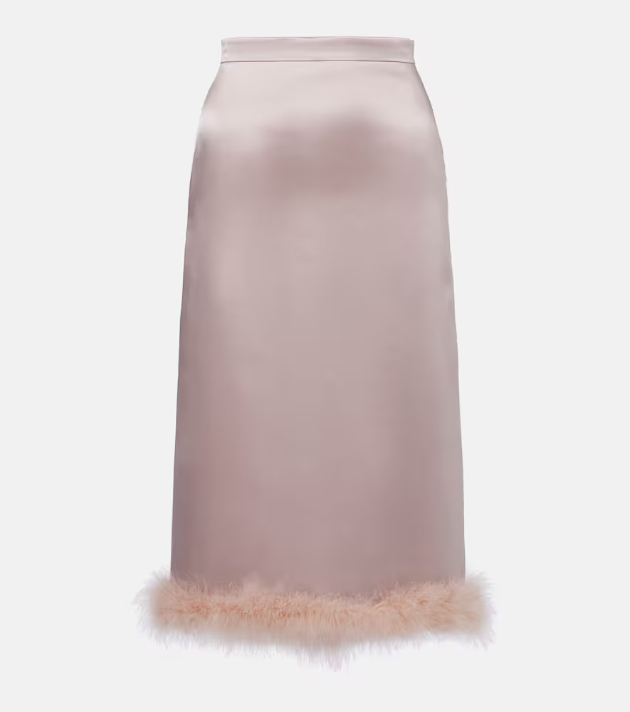 Valentino Feather-trimmed high-rise midi skirt | Mytheresa (US/CA)