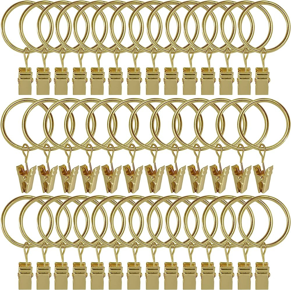 AMZSEVEN 40 Pack Curtain Rings with Clips, Drapery Clips with Rings, Hangers Drapes Rings 1.26 In... | Amazon (US)