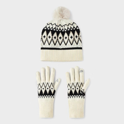 Fair Isle Pattern Beanie & Gloves 2pc Set - Universal Thread™ White | Target