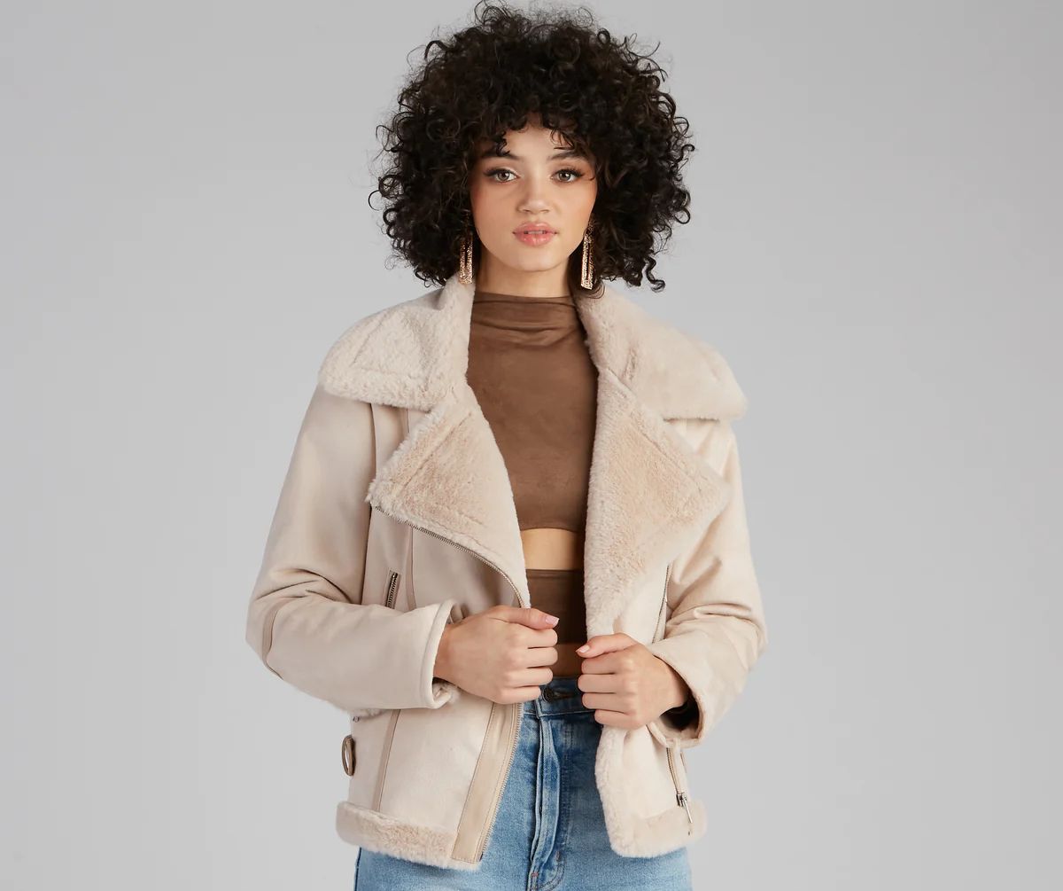 Luxe And Chic Sherpa Moto Coat | Windsor Stores