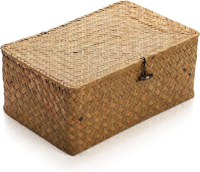 Yesland Handwoven Seagrass Rattan Storage Basket - 11.5'' x 7.5'' x 5'' - Brown Rectangular Makeu... | Amazon (US)