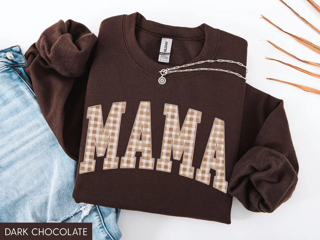 Mama Fall Sweatshirt, Fall Mom Shirt, Fall Mama Sweater, Gingham Mama Autumn Shirt, Cute Autumn M... | Etsy (Global)